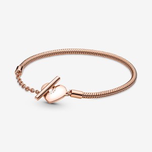 Pandora Moments Heart T-Bar Snake Charm Rosa Gold | KURSHBF-40