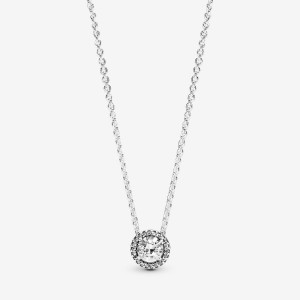 Pandora Round Sparkle Halo Halsketten Silber | JPWQCKI-41