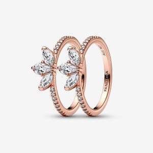 Pandora Sparkling Marquise Double Wishbone Ring-sets Rosa Gold | BQM-209613