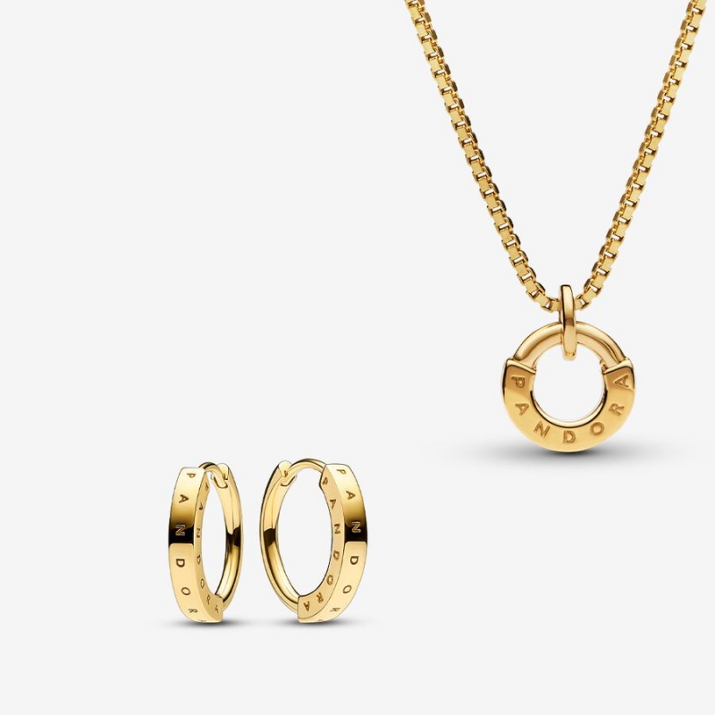 Pandora Halsketten- Und Ohrring-sets Gold | PVJIFSC-19