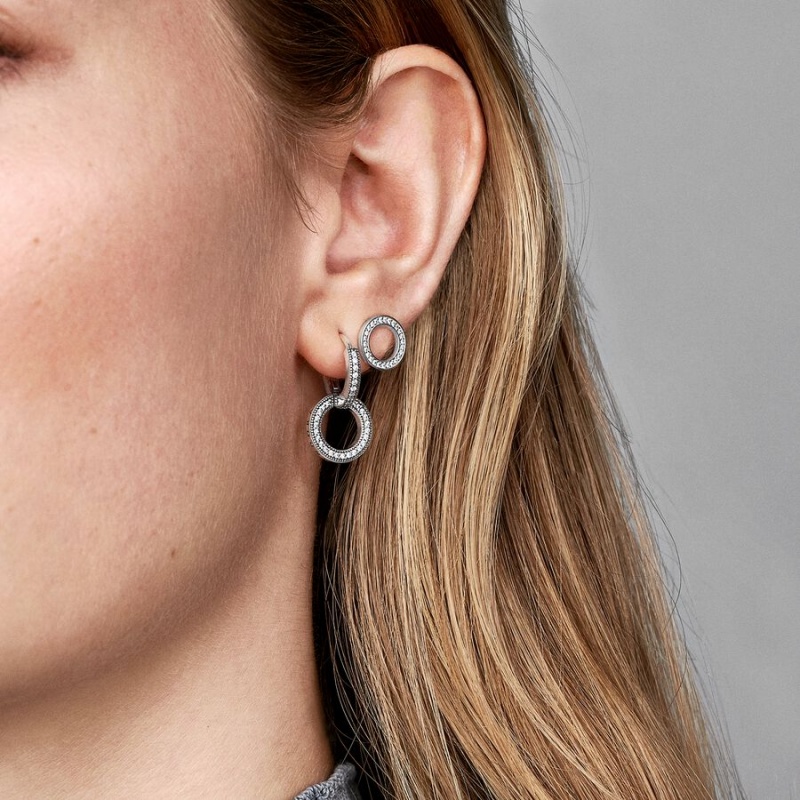 Pandora Sparkling Circles Ohrstecker Silber | HYLFGEQ-04
