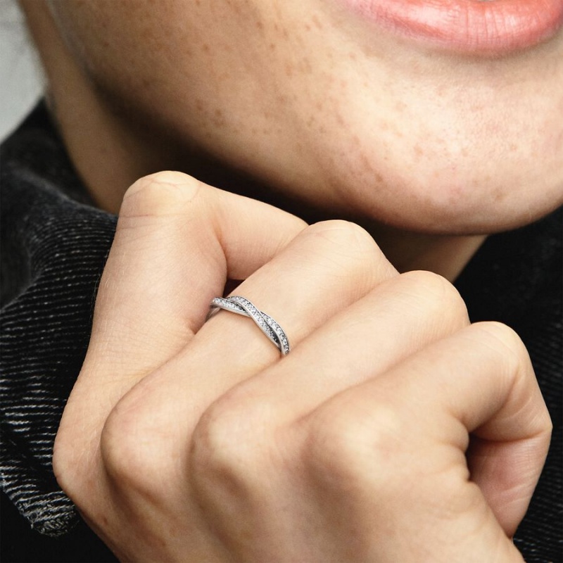 Pandora Sparkling Twisted Lines Band Silber | QVBNPDL-53