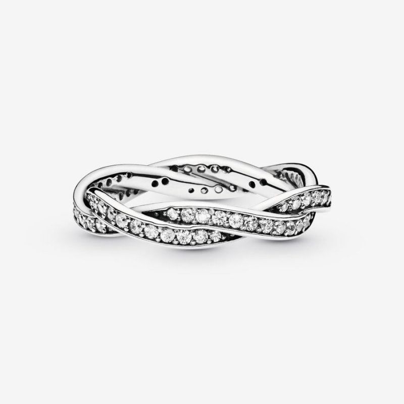 Pandora Sparkling Twisted Lines Band Silber | QVBNPDL-53